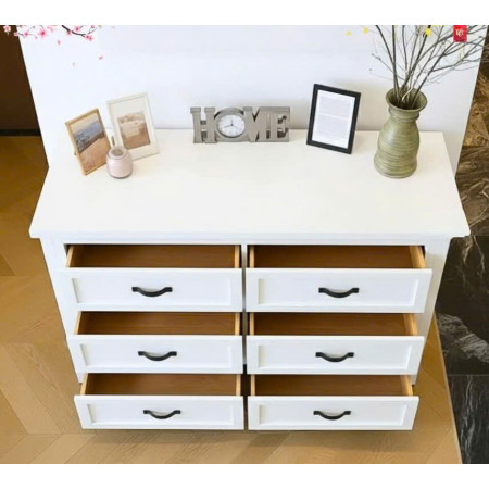 Soho White : Tủ Ngang 6 Ngăn Kéo - Màu Trắng Weathered